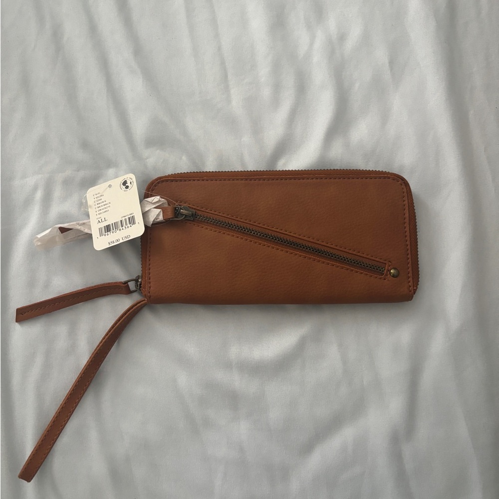 Free People Tan Leather Wristlet Wallet